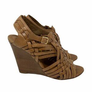 Tory Burch Platform Wedge Sandal Brown Leather 7.5
